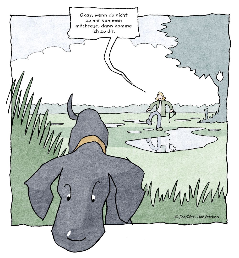 Cartoon Hund kommt nicht schnüffelt