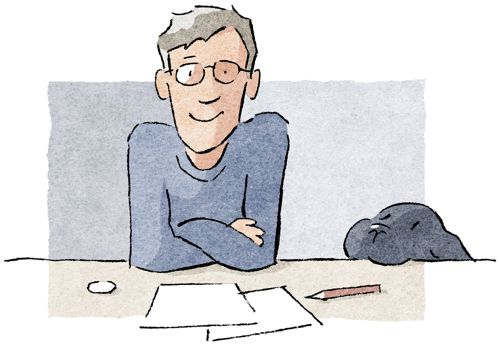 Der Hundecartoon-Zeichner und sein Labrador